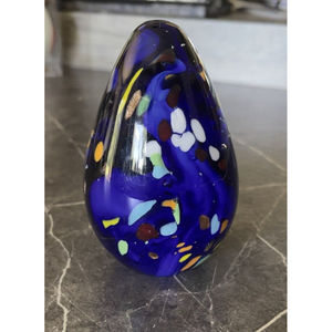 Egg Shaped Glass Paperweight Cobalt Blue Multi Color Metallic